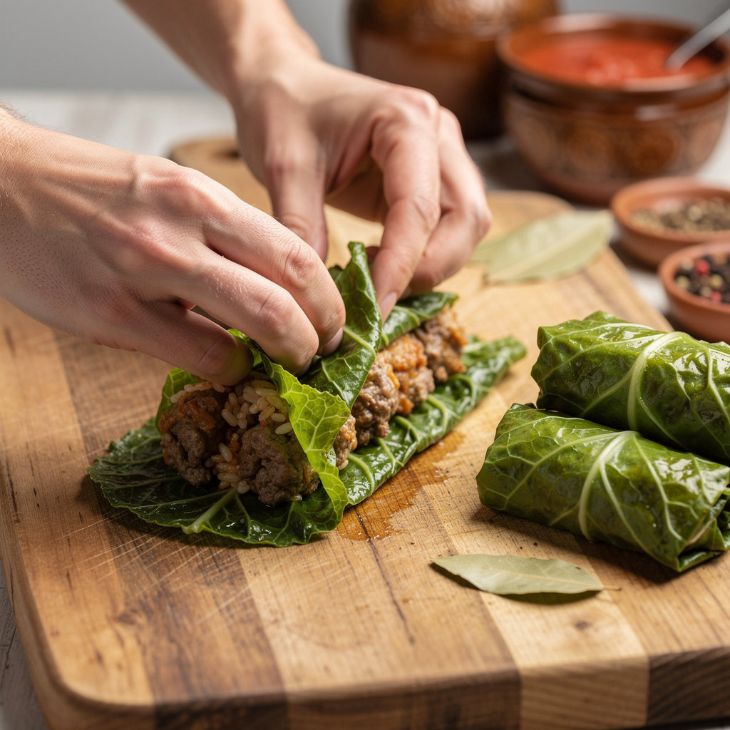 Mihnea's Sarmale founder in kitchen preparing protein-infused Romanian sarmale with passion and dedication
